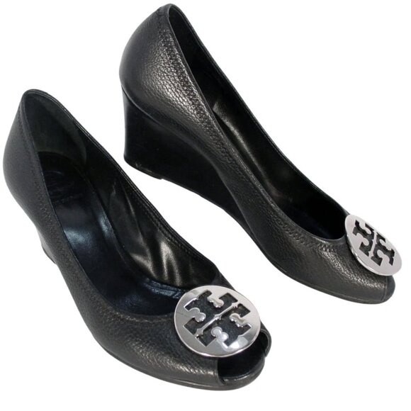 TORY BURCH Sally 2 $250 Peep Toe Wedge Heels 10 - Picture 1 of 9